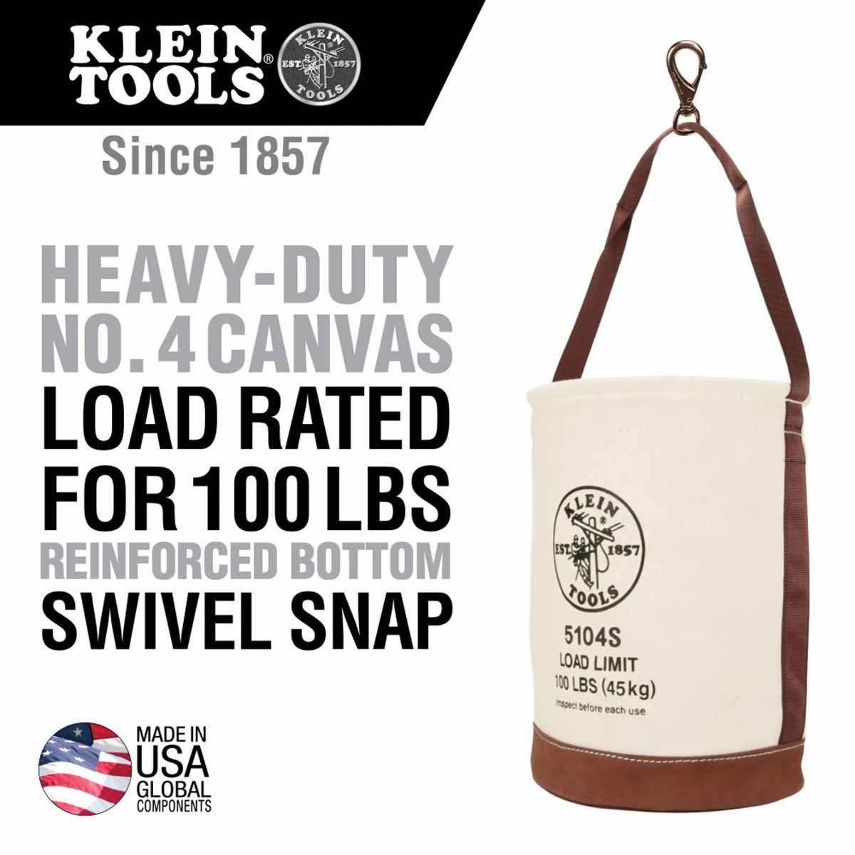 Klein Tools 5104 Leather Bottom Canvas Bucket-With Swivel from GME Supply