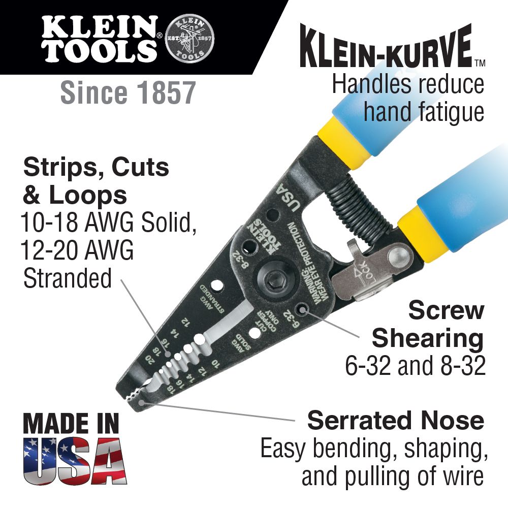 Klein Tools 11055 Wire Stripper-Cutter for 10-18 AWG Solid/12-20 AWG from GME Supply