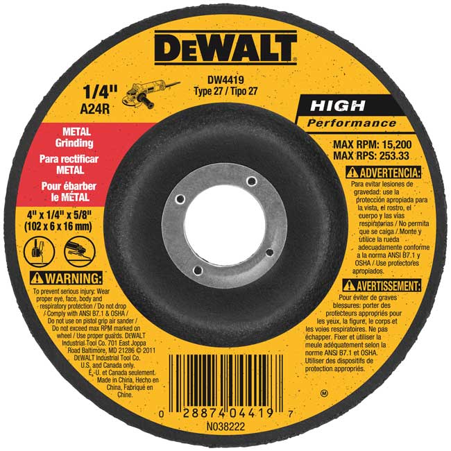 DeWALT 1/4 Inch Type 27 High-Performance Metal Grinding Wheel from GME Supply