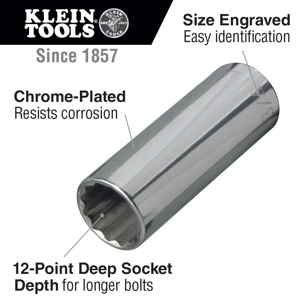 Klein Tools 1/2 Inch Drive Deep-Socket Wrench 8 Piece Set from GME Supply
