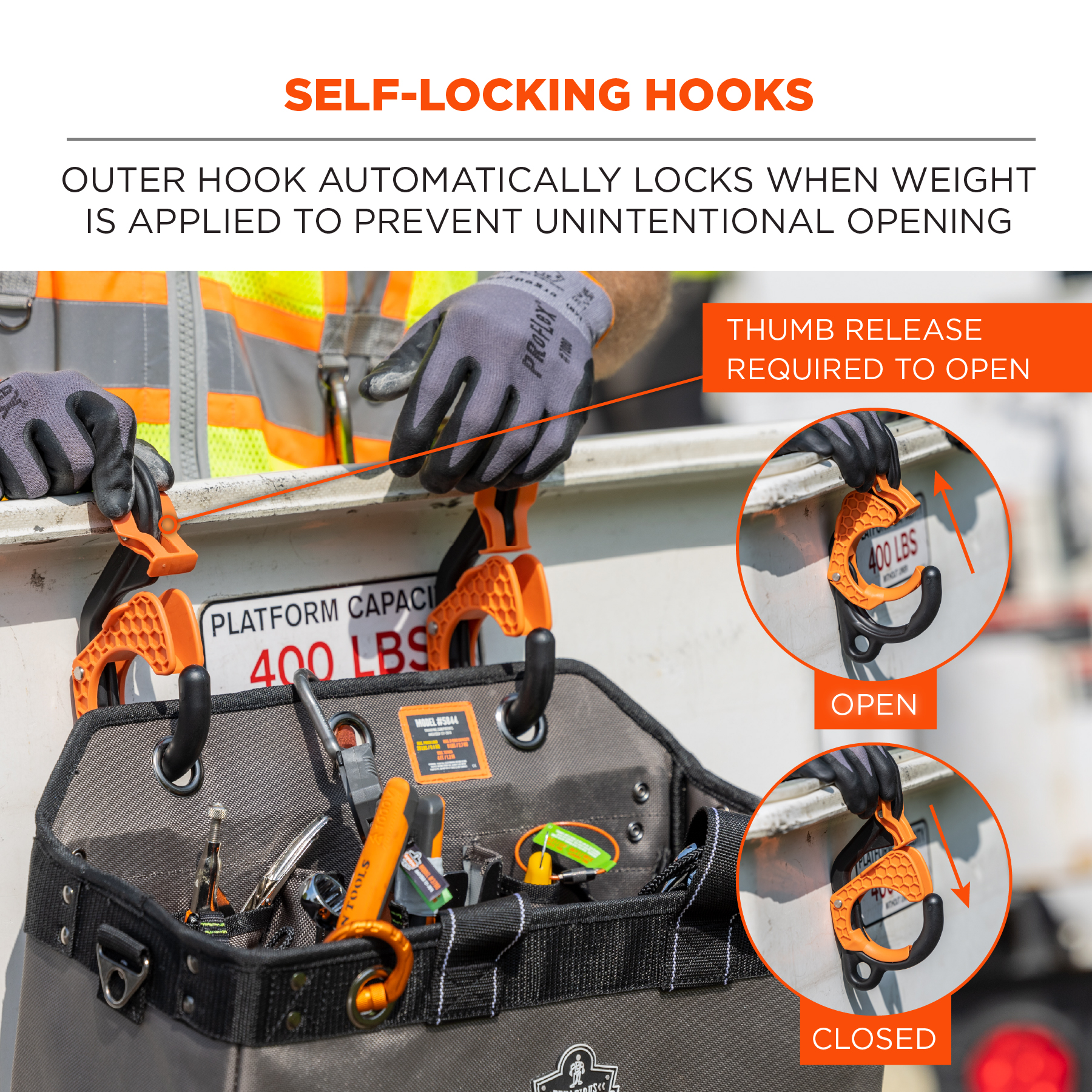 Ergodyne Squids 3178 Locking Aerial Bucket Hook with Tethering Point from GME Supply