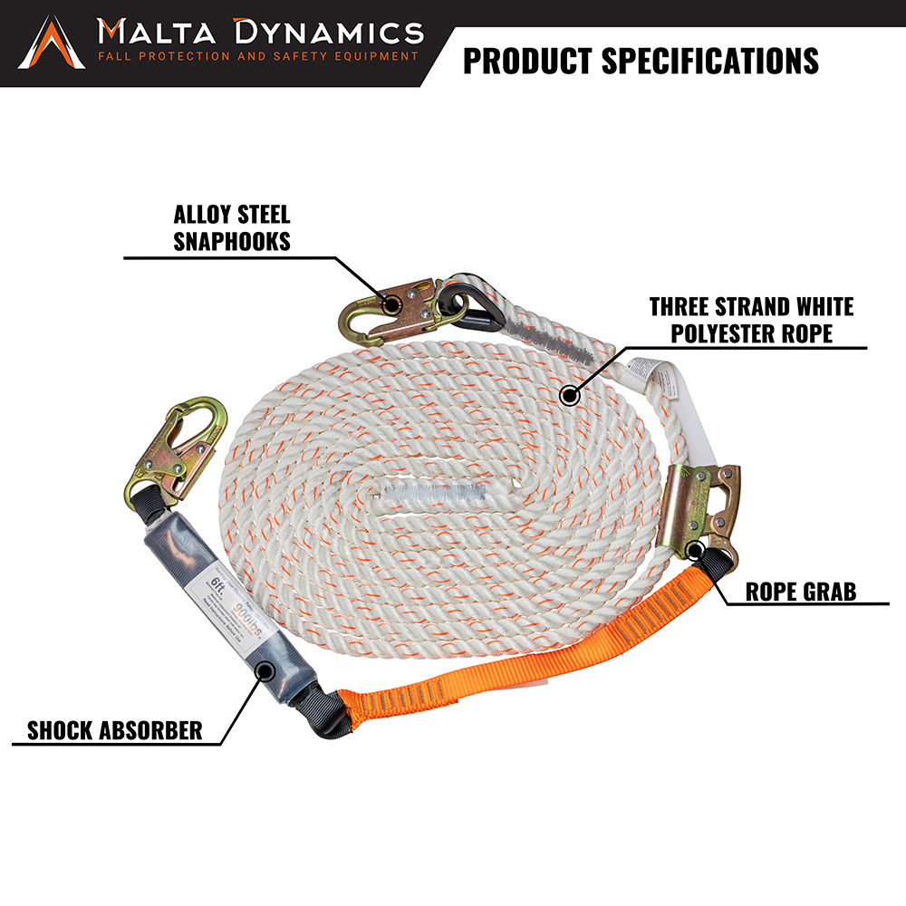 Malta Dynamics Vertical Lifeline Assembly w/50 Foot Rope from GME Supply