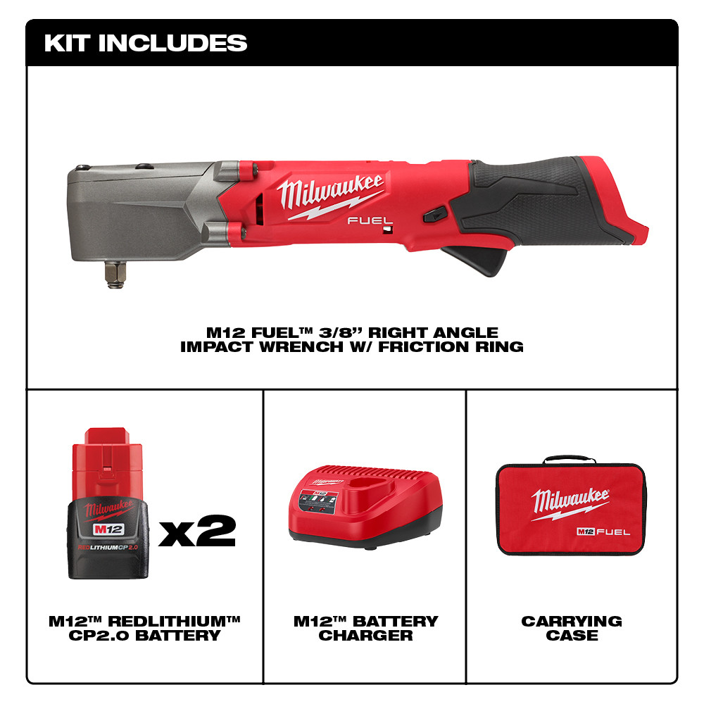 Milwaukee M12 3/8 Inch Right Angle Impact Wrench with Friction Ring Kit from GME Supply