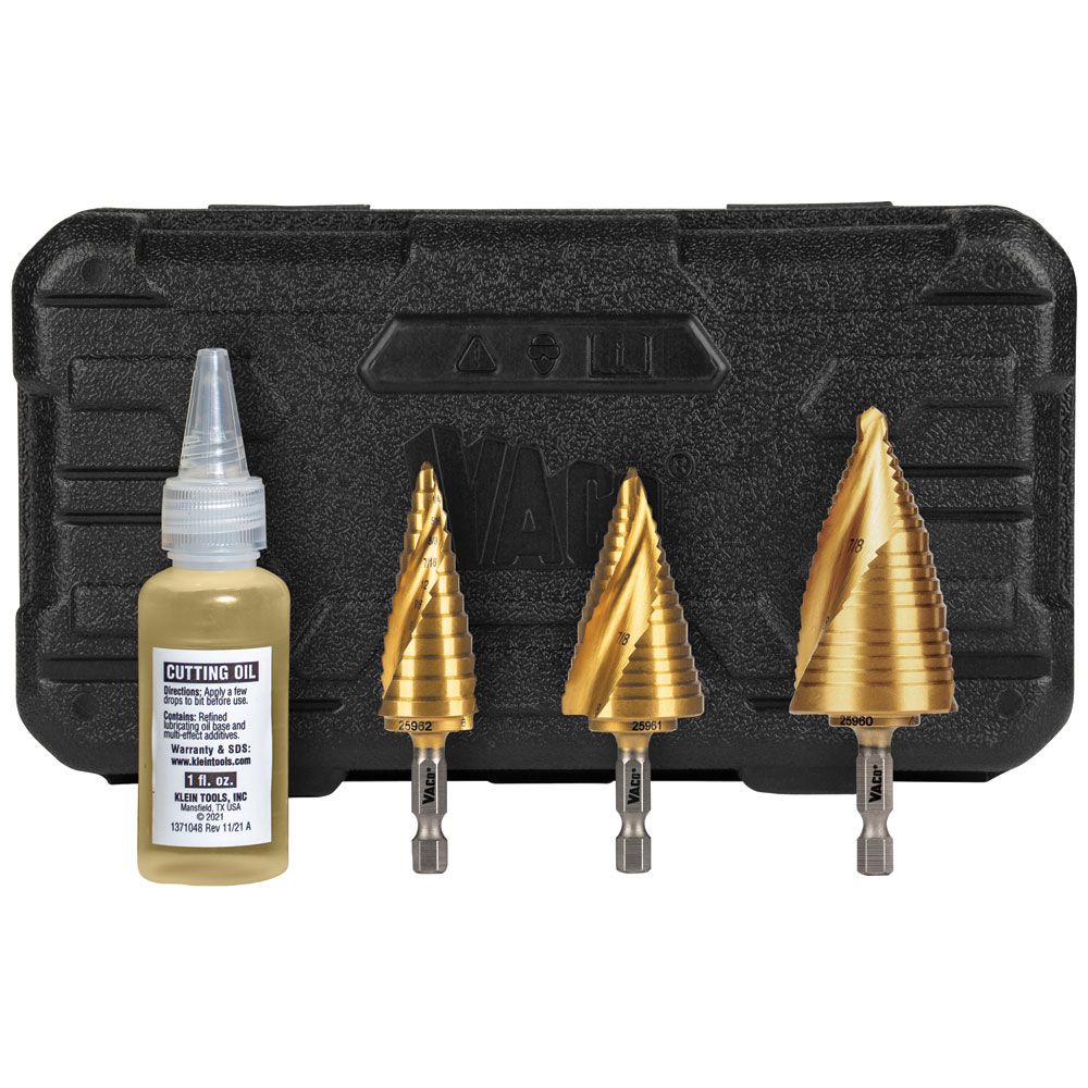 Klein Tools Step Bit Spiral Double Fluted VACO Kit - 3 Piece from GME Supply