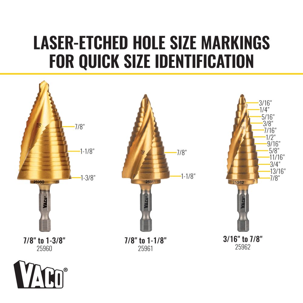 Klein Tools Step Bit Spiral Double Fluted VACO Kit - 3 Piece from GME Supply