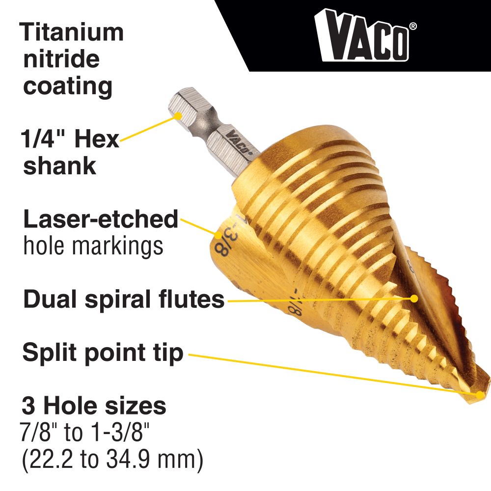 Klein Tools Step Bit Spiral Double Fluted VACO Kit - 3 Piece from GME Supply