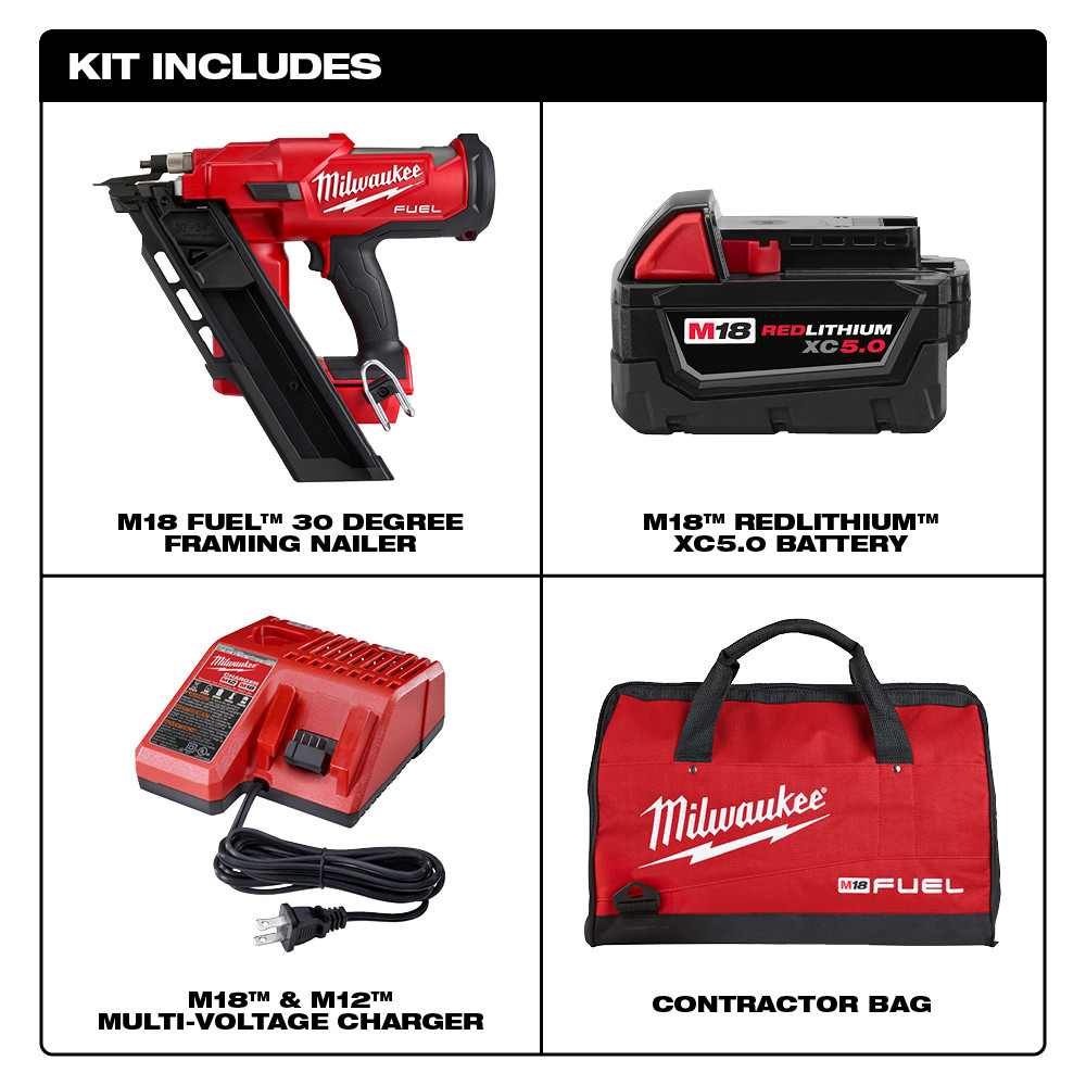 Milwaukee M18 FUEL 30 Degree Framing Nailer Kit from GME Supply
