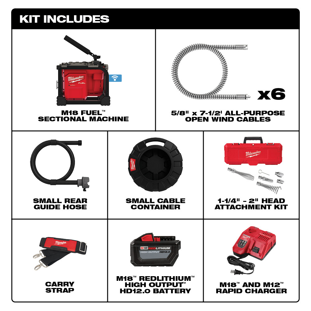 Milwaukee M18 FUEL Sectional Machine 5/8 Inch Cable Kit from GME Supply