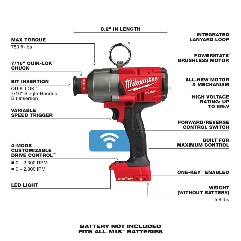 Milwaukee M18 FUEL 7/16 Inch Hex Lineman Utility High Torque Impact Wrench Kit with One Key from Columbia Safety