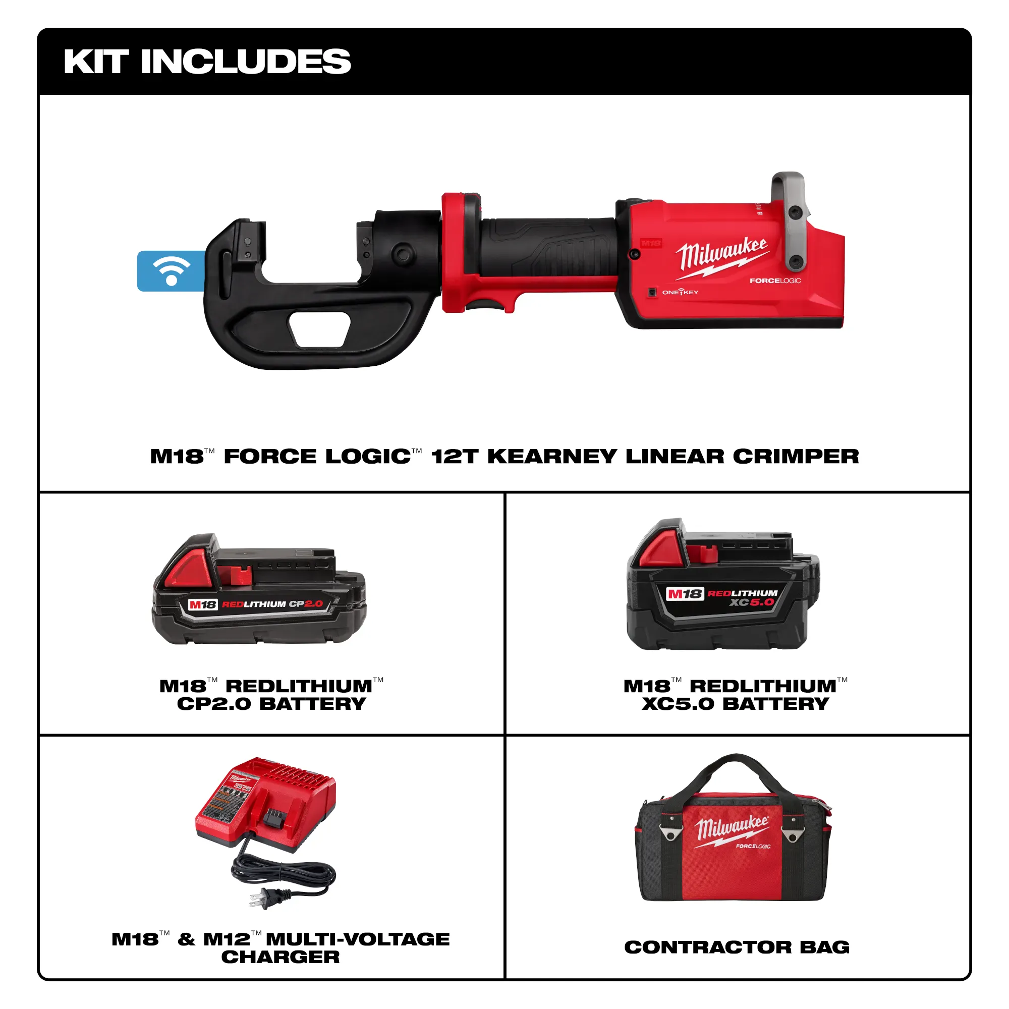 Milwaukee M18 FORCE LOGIC 12T Kearney Linear Crimper Kit from GME Supply
