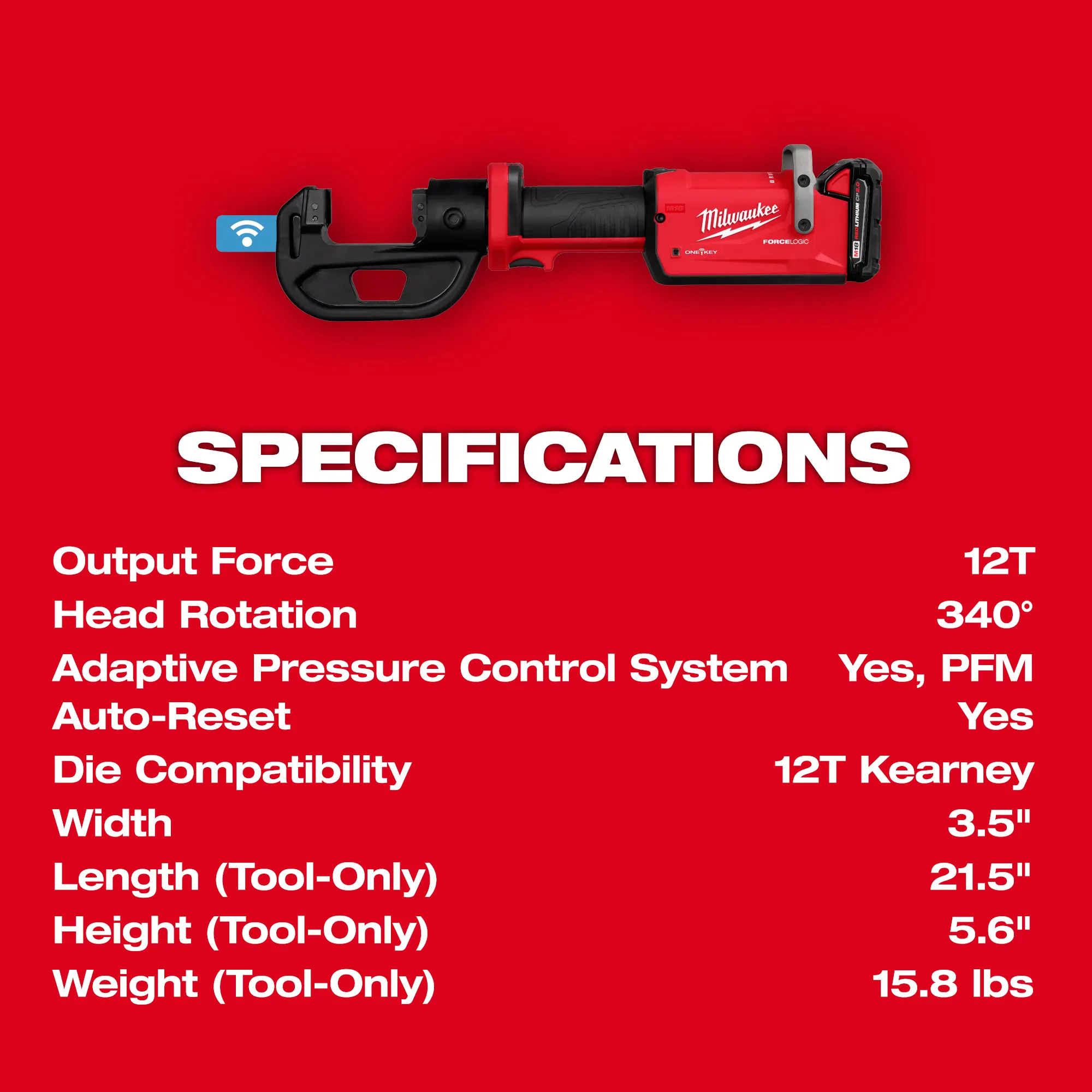Milwaukee M18 FORCE LOGIC 12T Kearney Linear Crimper Kit from GME Supply