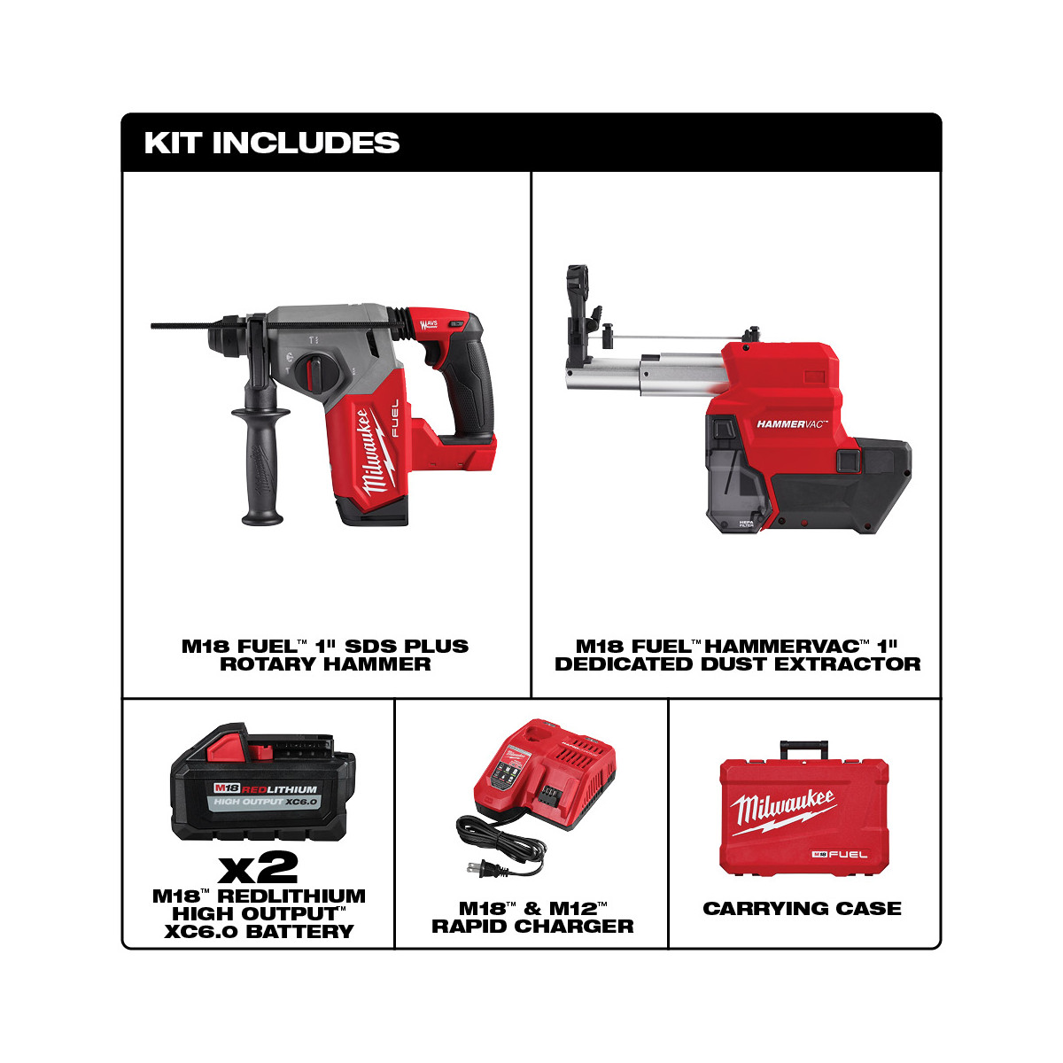 Milwaukee M18 FUEL 1 Inch SDS Plus Rotary Hammer with Dust Extractor Kit from GME Supply