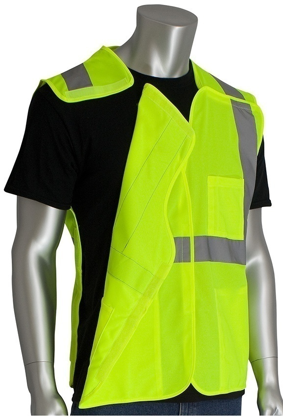 PIP ANSI Type R Class 2 Lime 3 Pocket Solid Breakaway Vest from GME Supply