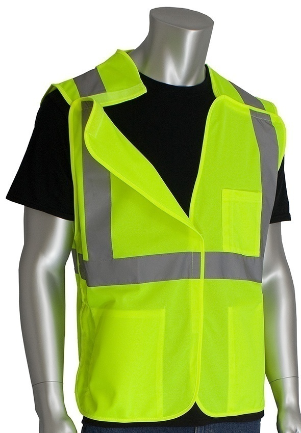 PIP ANSI Type R Class 2 Lime 3 Pocket Solid Breakaway Vest from GME Supply
