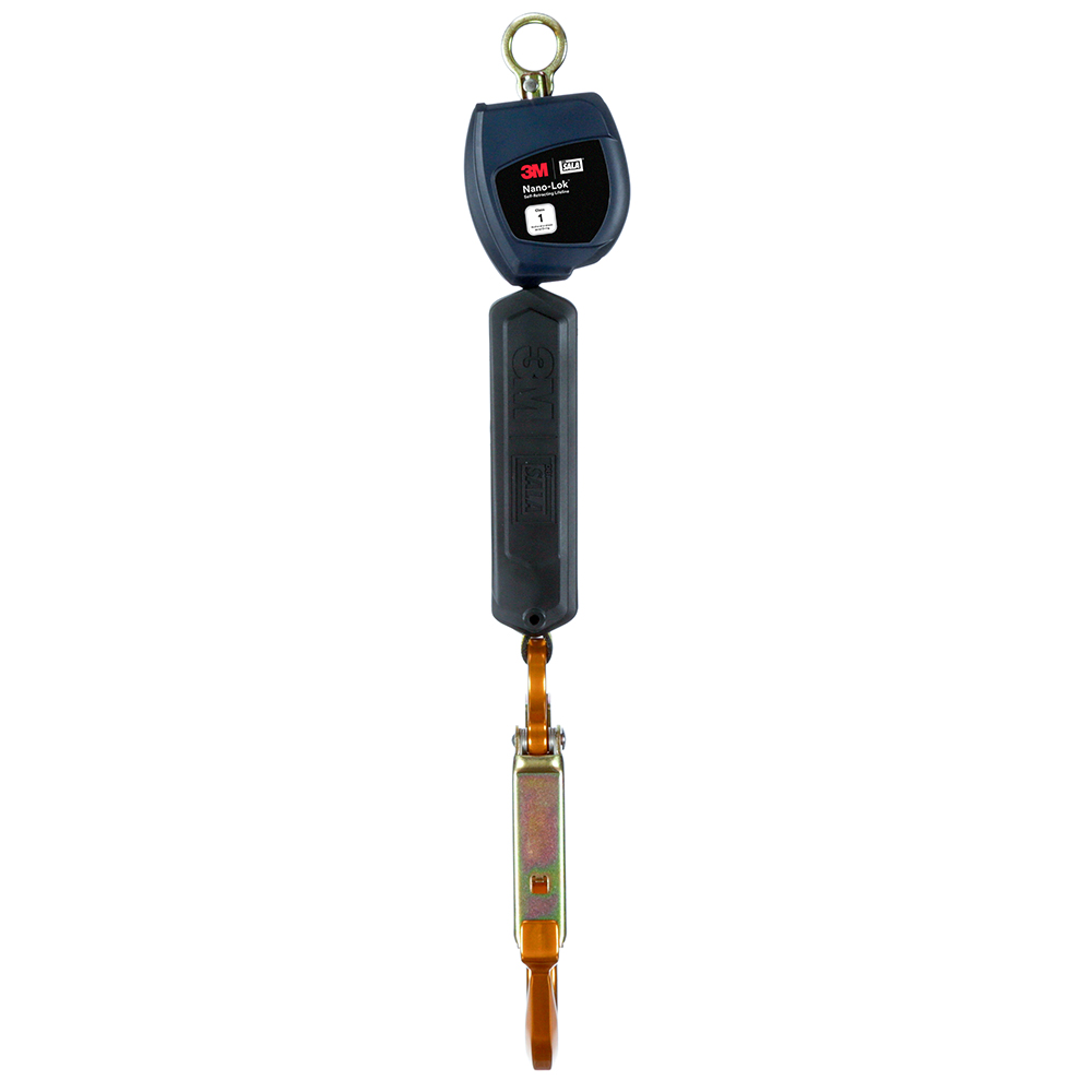 3M DBI-SALA Class 1 Overhead Mount Nano-Lok Personal Self-Retracting Lifeline with Aluminum Rebar Hook from GME Supply