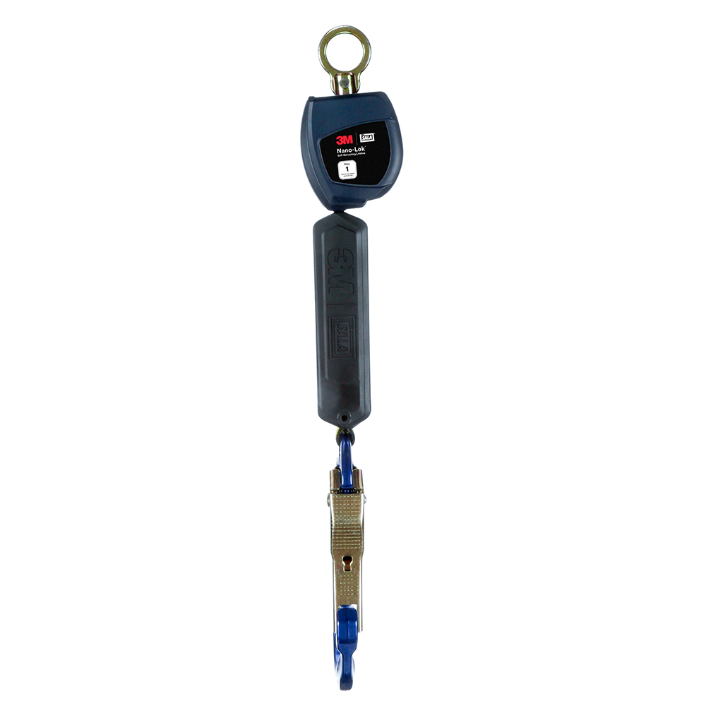 3M DBI-SALA Class 1 Overhead Mount Nano-Lok Personal Self-Retracting Lifeline with Aluminum Rebar Hook from GME Supply