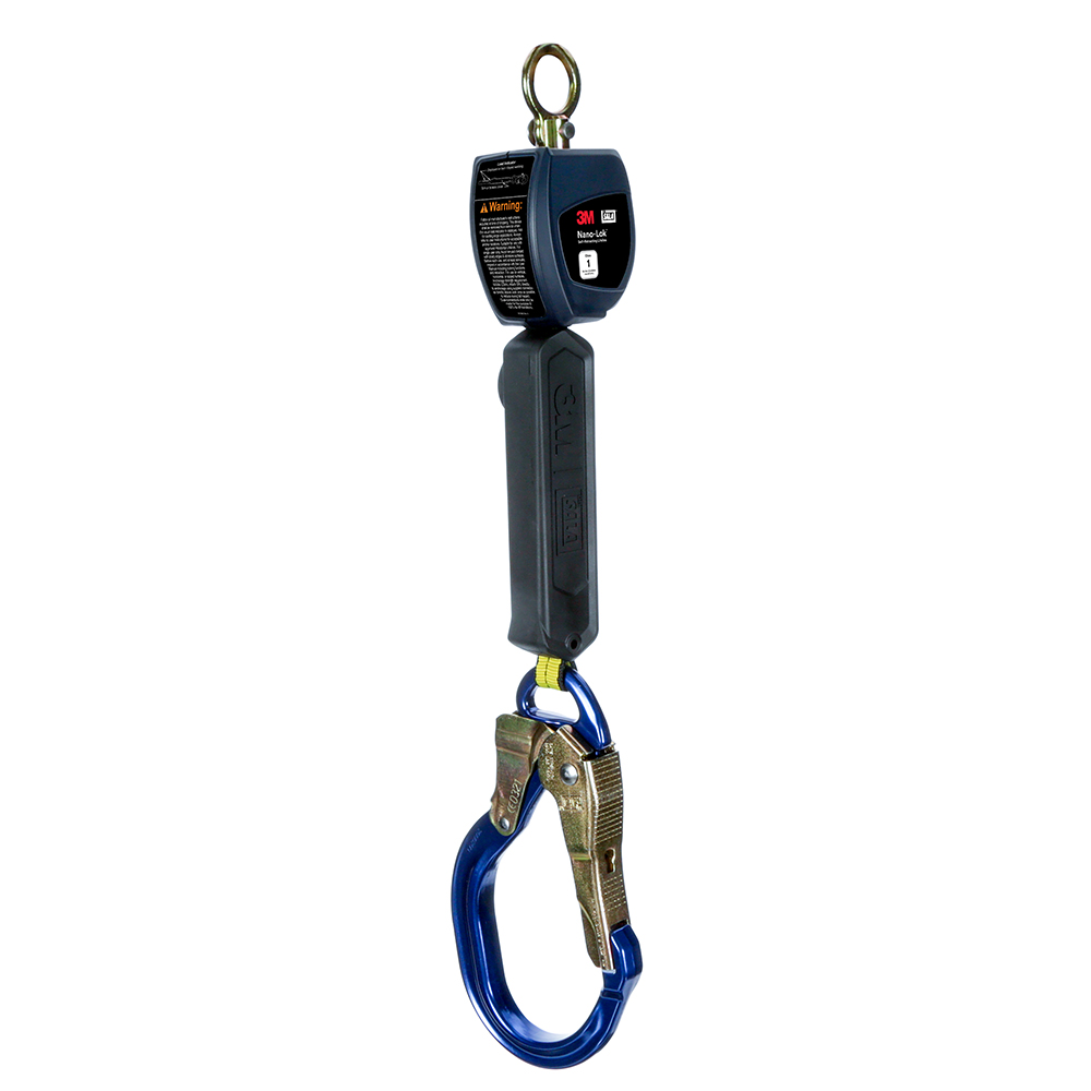3M DBI-SALA Class 1 Overhead Mount Nano-Lok Personal Self-Retracting Lifeline with Aluminum Rebar Hook from GME Supply