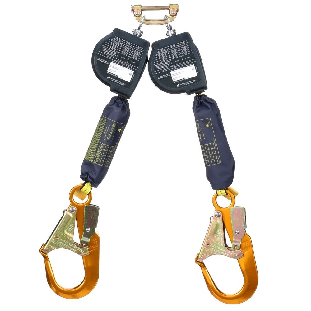 3M DBI-SALA Nano-Lok XL 9 ft. Twin-Leg, Web Self-Retracting Lifeline with Quick Connect & Aluminum Rebar Hooks, ANSI Class 1 from GME Supply