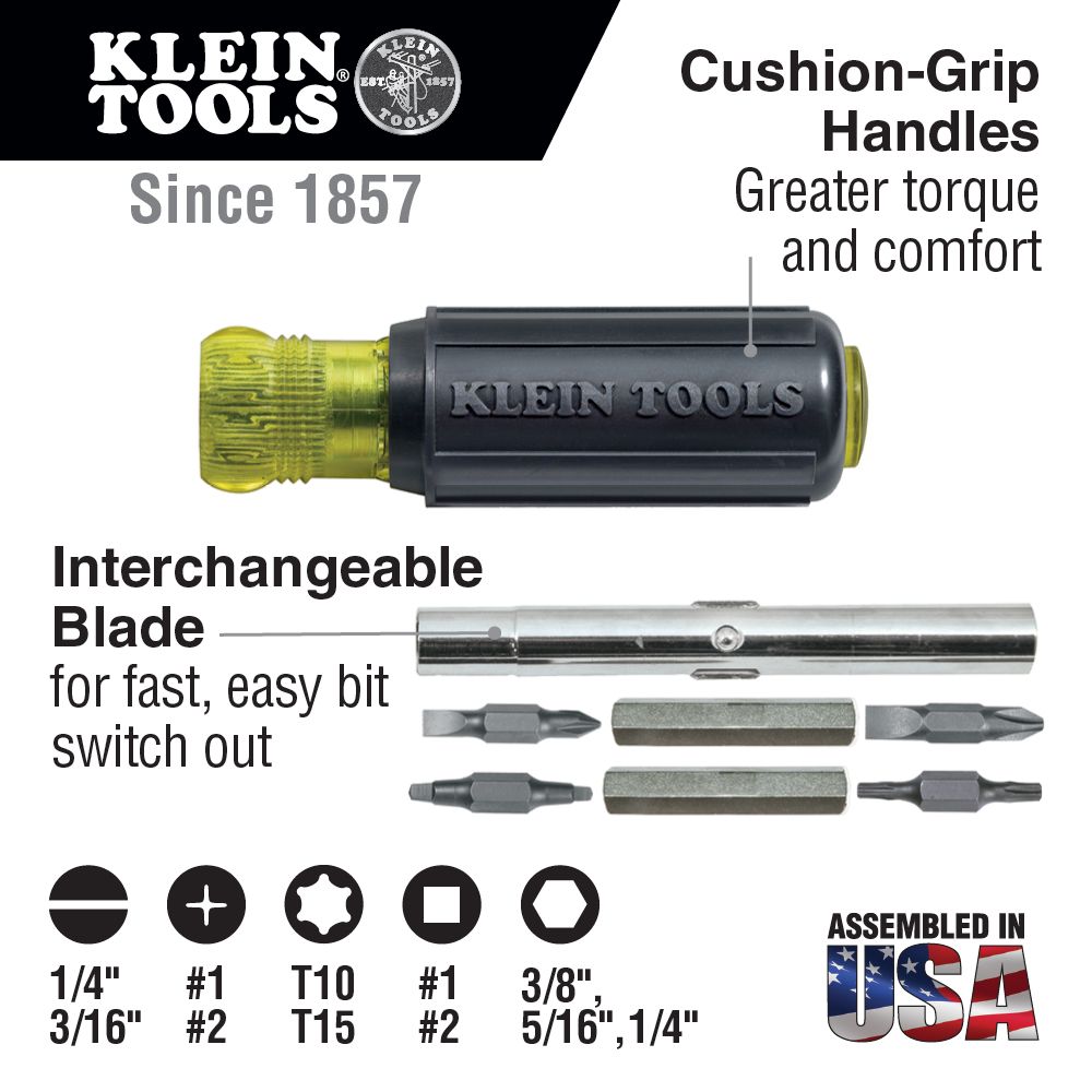 Klein Tools 32500 11-in-1 Screwdriver & Nut Driver from Columbia Safety