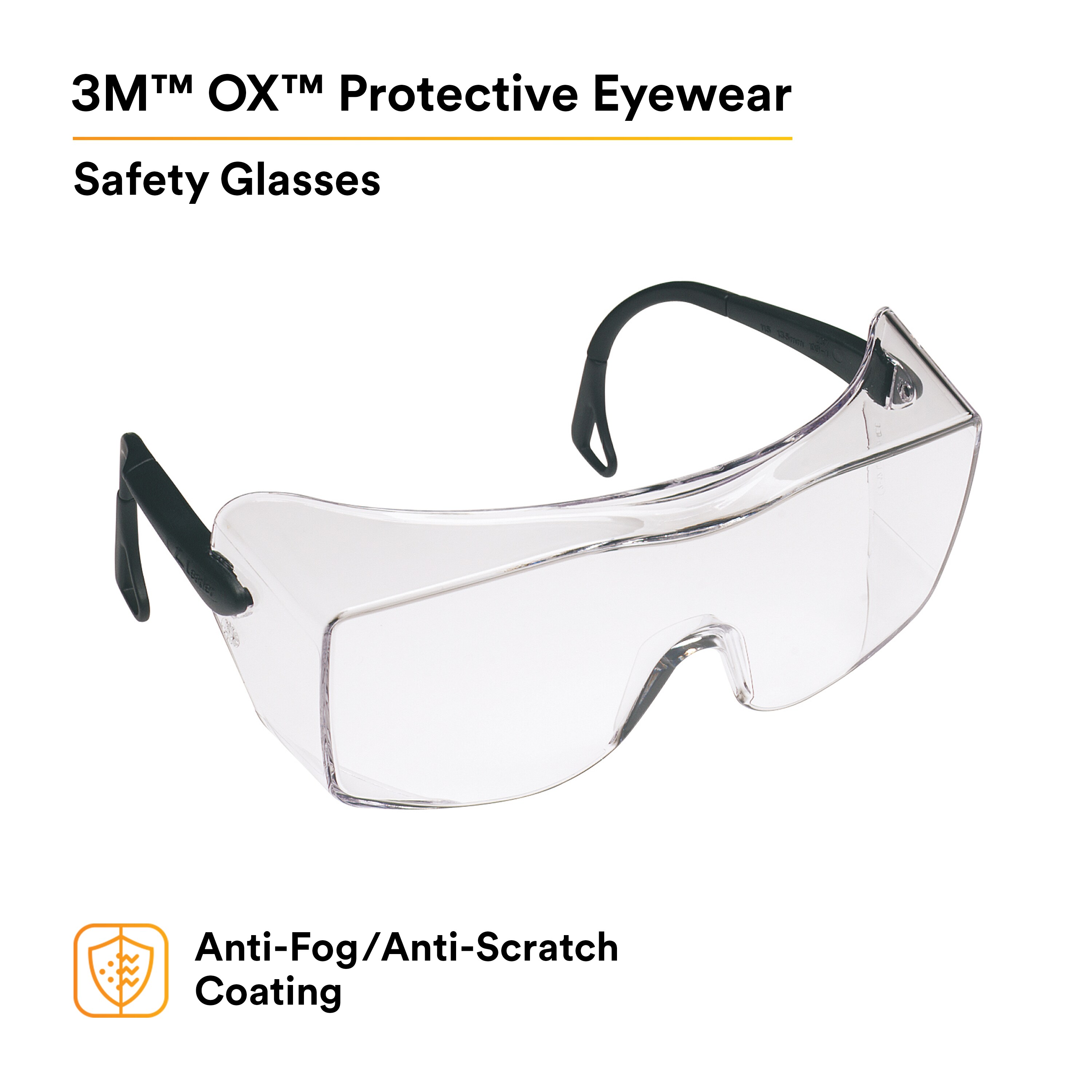 3M OX Protective 2000 Safety Glasses with Clear Anti-Fog Lens and Black Secure Grip Temple from Columbia Safety