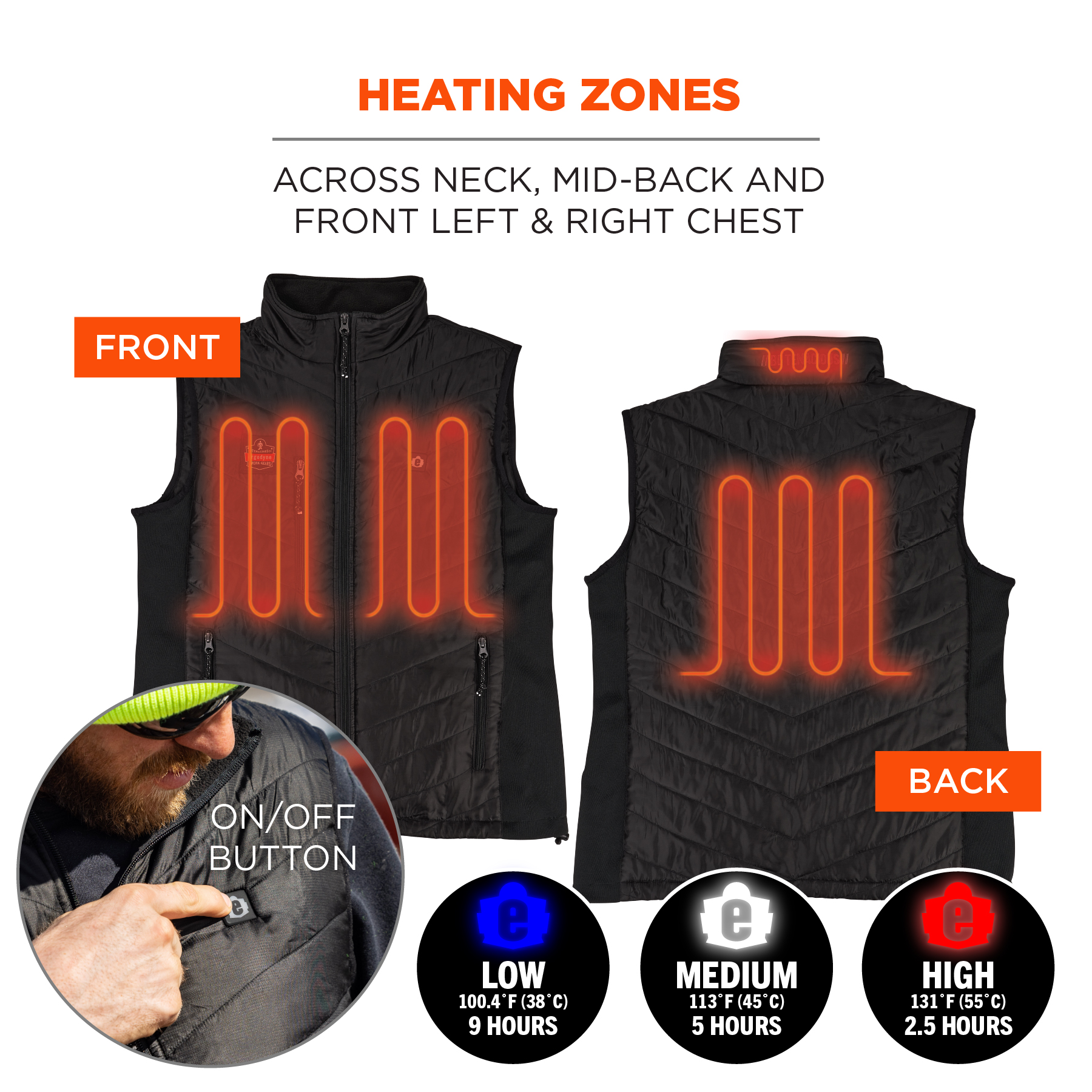 Ergodyne N-Ferno 6495 Rechargeable Heated Vest w/ Battery Power Bank - 7.2v/5000mAh from Columbia Safety