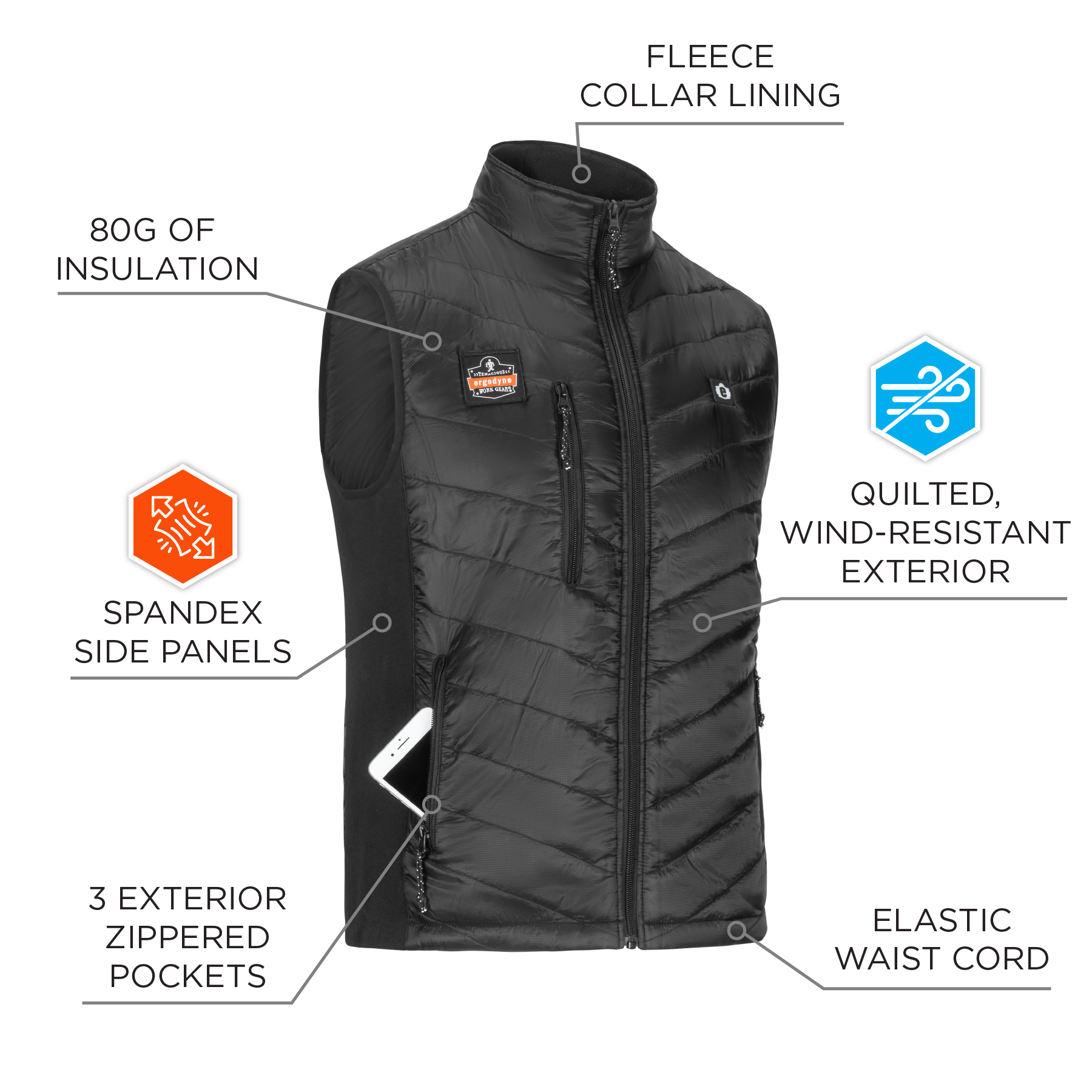 Ergodyne N-Ferno 6495 Rechargeable Heated Vest w/ Battery Power Bank - 7.2v/5000mAh from Columbia Safety