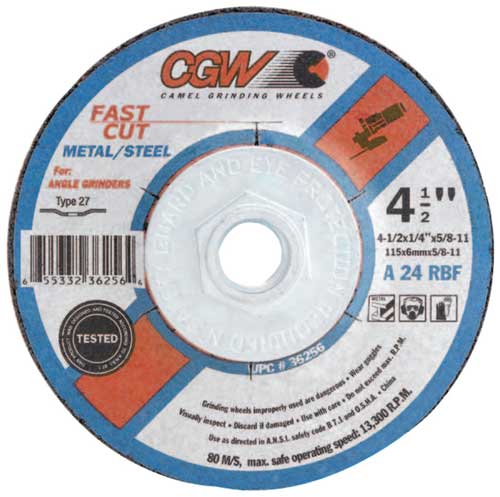 CGW 4-1/2 x 1/4 x 7/8 Inch Type 27, 24 Grit Grinding Wheel from GME Supply