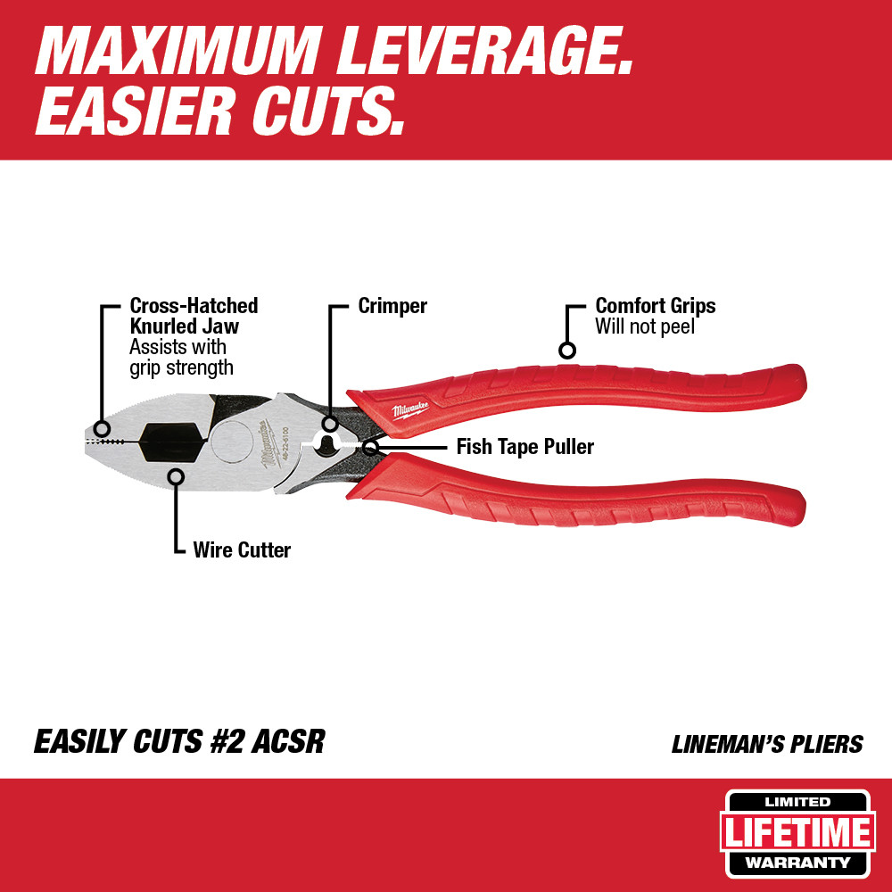 Milwaukee 48-22- 6100 9 Inch High Leverage Lineman's Pliers with Crimper from GME Supply