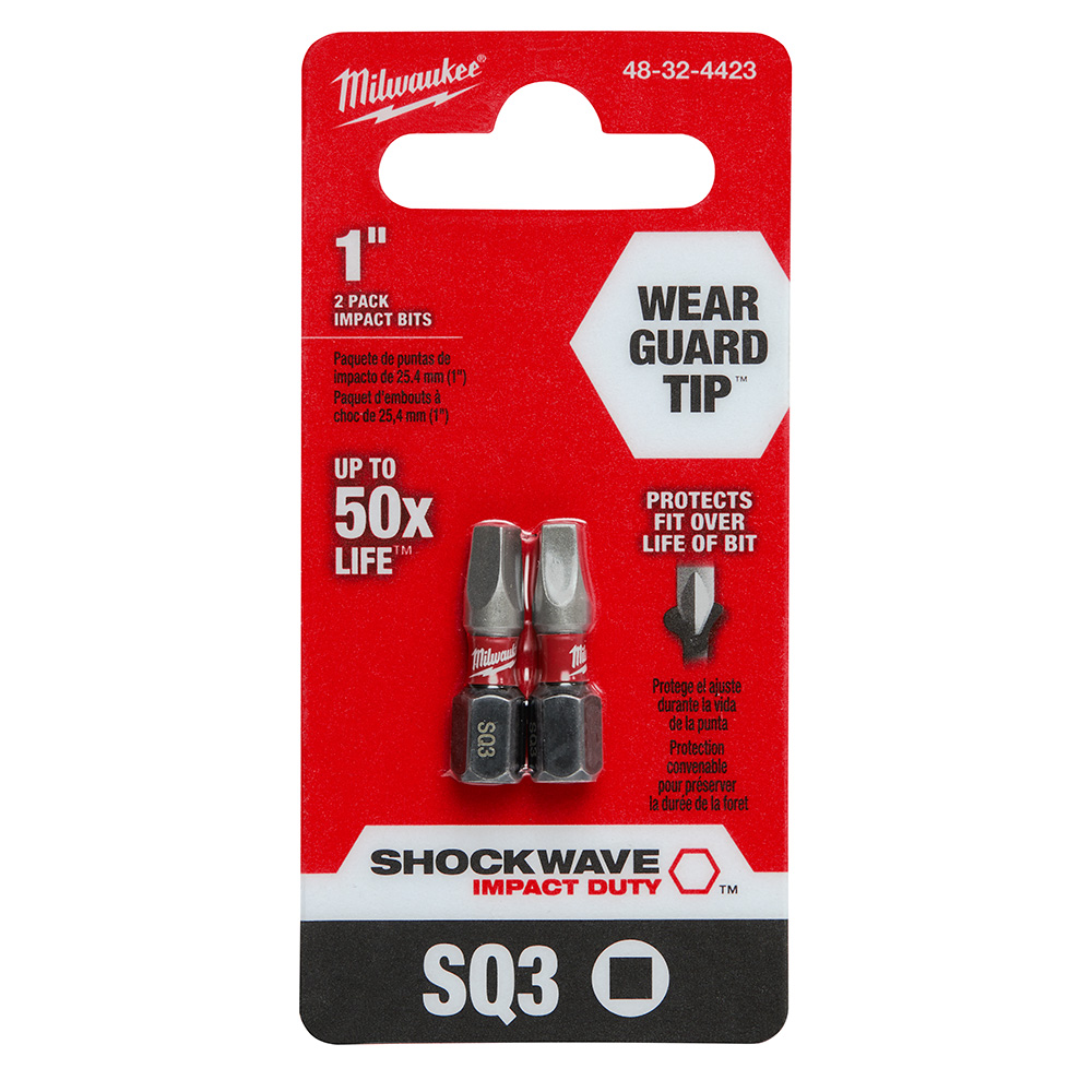 Milwaukee SHOCKWAVE Insert Bit Square Recess #3 (2 Pack) from Columbia Safety
