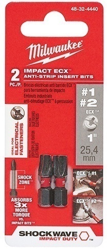 Milwaukee SHOCKWAVE #1 #2 ECX Insert Bit (2 Pack) from GME Supply