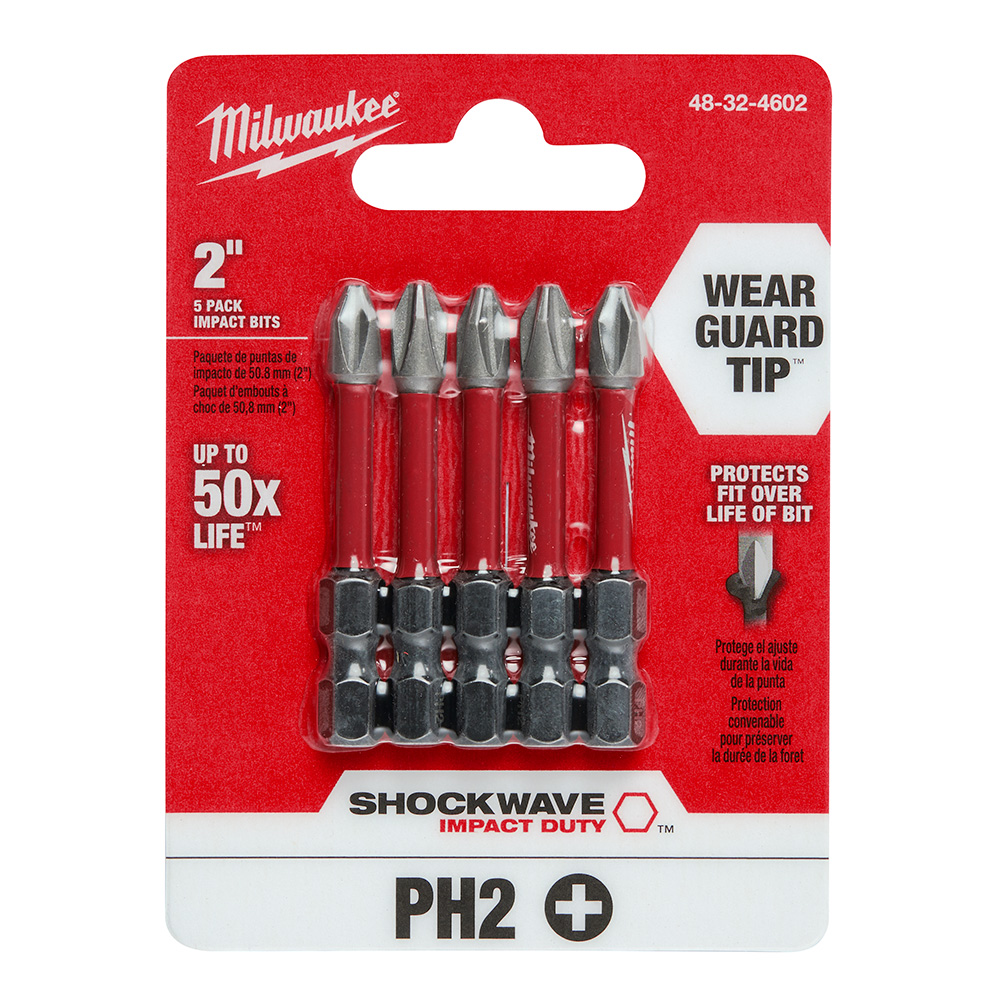 Milwaukee SHOCKWAVE 2 inch Power Bit #2 Phillips (5 Pack) from GME Supply