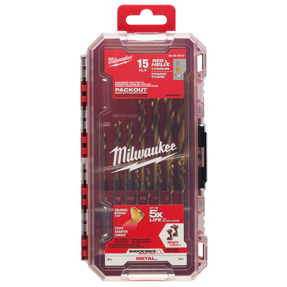 Milwaukee SHOCKWAVE Impact Duty RED HELIX Titanium 15-Piece Drill Bit Set from GME Supply