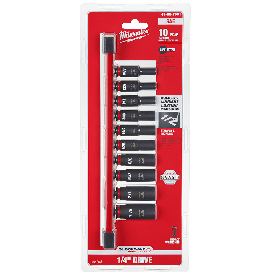 Milwaukee 10 Piece Shockwave Impact Duty SAE Deep 6 Point Socket Set from GME Supply