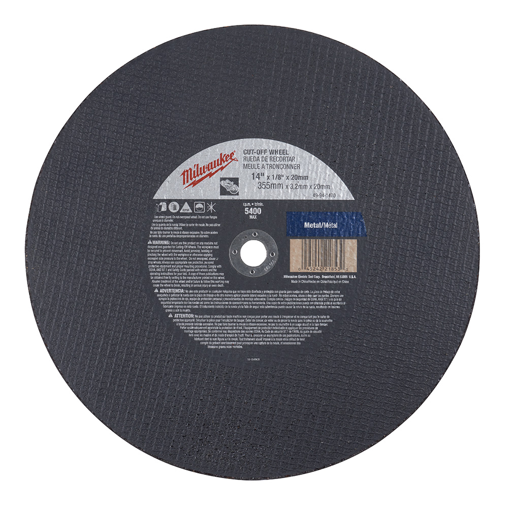 Milwaukee 14 Inch x 1/8 Inch x 1 Inch Cut-Off Wheel Type I from GME Supply