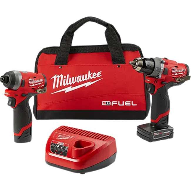 Milwaukee M12 FUEL 2-Tool Combo Kit: 1/2 Inch Hammer Drill and 1/4 Inch Hex Impact Driver from GME Supply