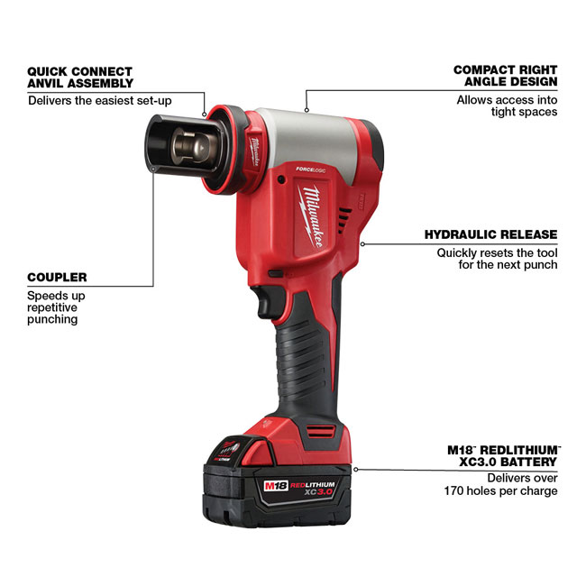 Milwaukee M18 FORCE LOGIC 10 Ton Knockout Tool Kit from GME Supply