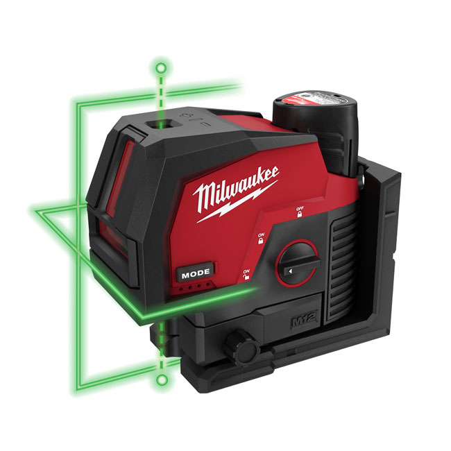 Milwaukee M12 Green Cross Line and Plumb Points Laser with Optional Kit from GME Supply
