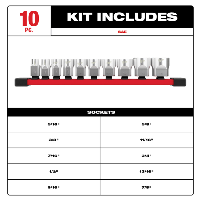 Milwaukee 10 Piece Socket Set from GME Supply