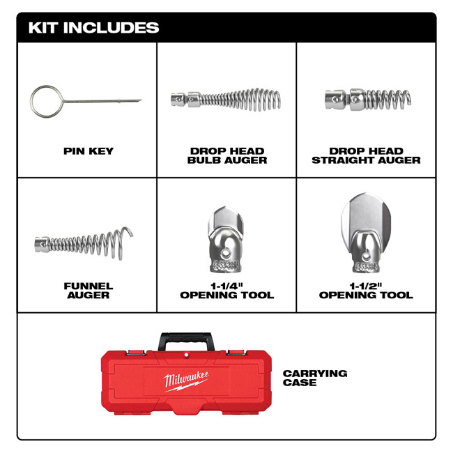 Milwaukee 1-1/4 Inch - 2 Inch Head Attachment Kit for 5/8 Inch Sectional Cable from GME Supply