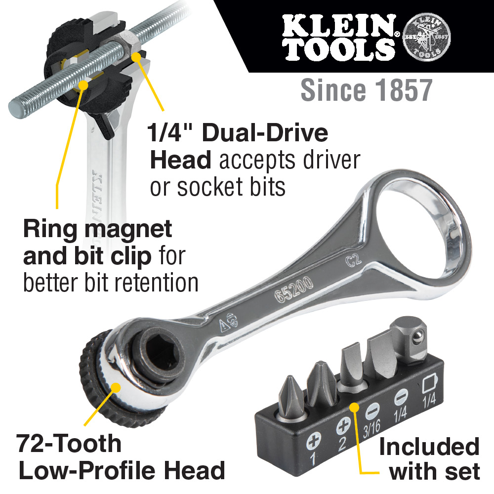 Klein Tools Slim-Profile Mini Ratchet Set, 5-Piece from GME Supply