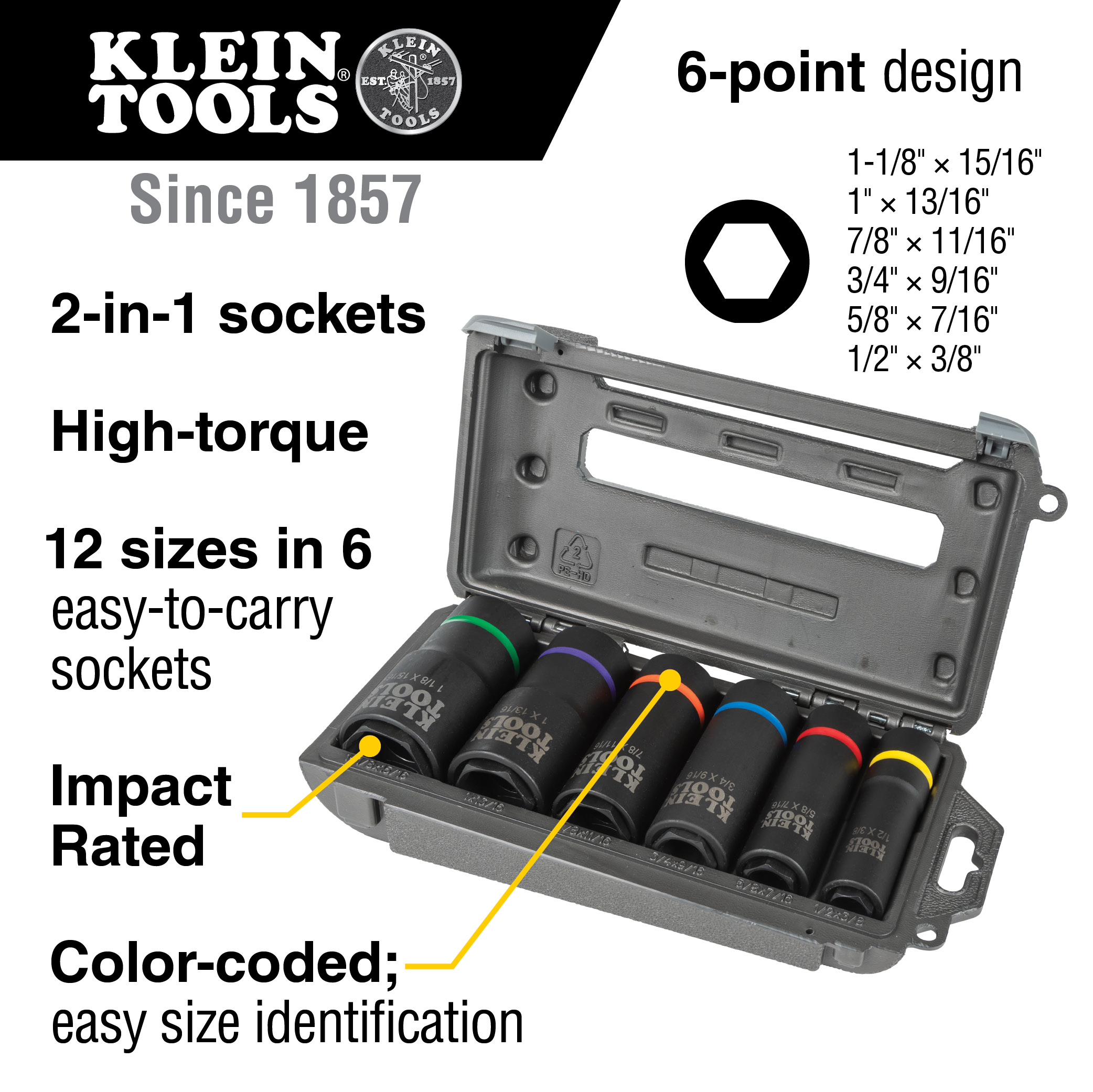 Klein Tools 2-in-1 6-Point Impact Socket Set (6 Pieces) from GME Supply