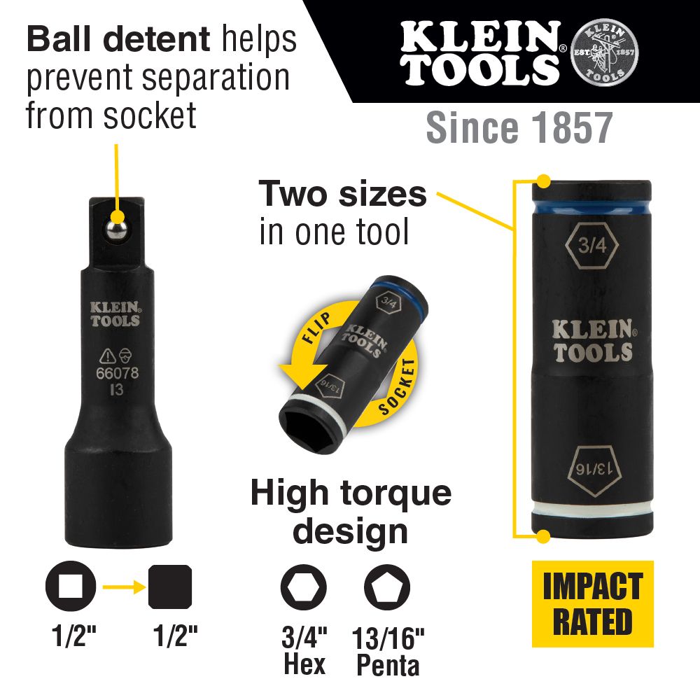 Klein Tools 2-in-1 Penta/Hex Flip Socket with Adapter from GME Supply