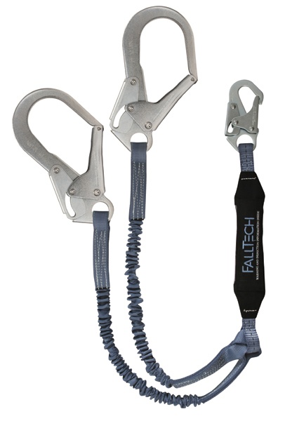 FallTech Elastic Viewpack Twin Leg Lanyard with Steel Rebar Hooks from GME Supply