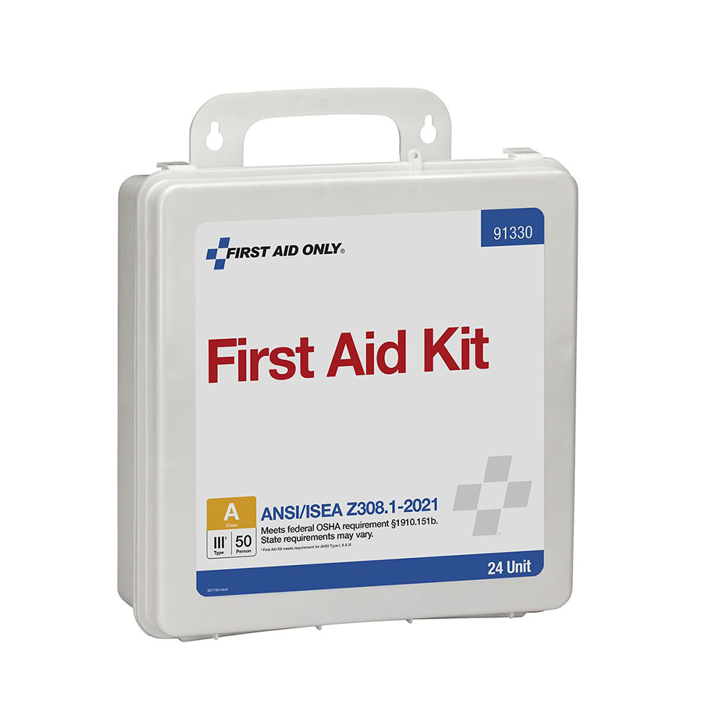 First Aid Only ANSI A 50 Person 24 Unit Plastic ANSI 2021 Compliant First Aid Kit from GME Supply
