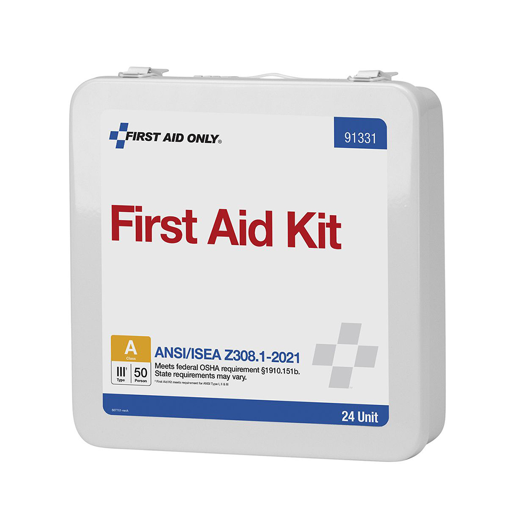 First Aid Only ANSI A 50 Person 24 Unit Metal ANSI 2021 Compliant First Aid Kit from GME Supply