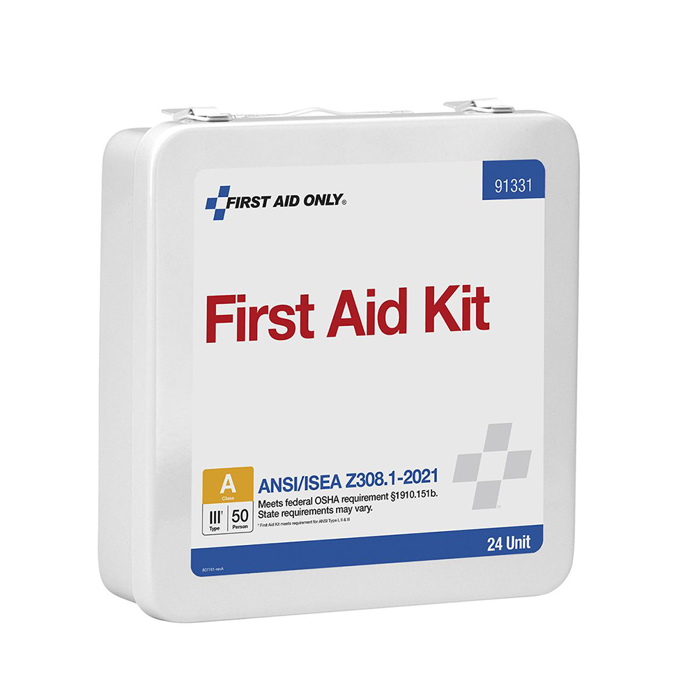 First Aid Only ANSI A 50 Person 24 Unit Metal ANSI 2021 Compliant First Aid Kit from GME Supply