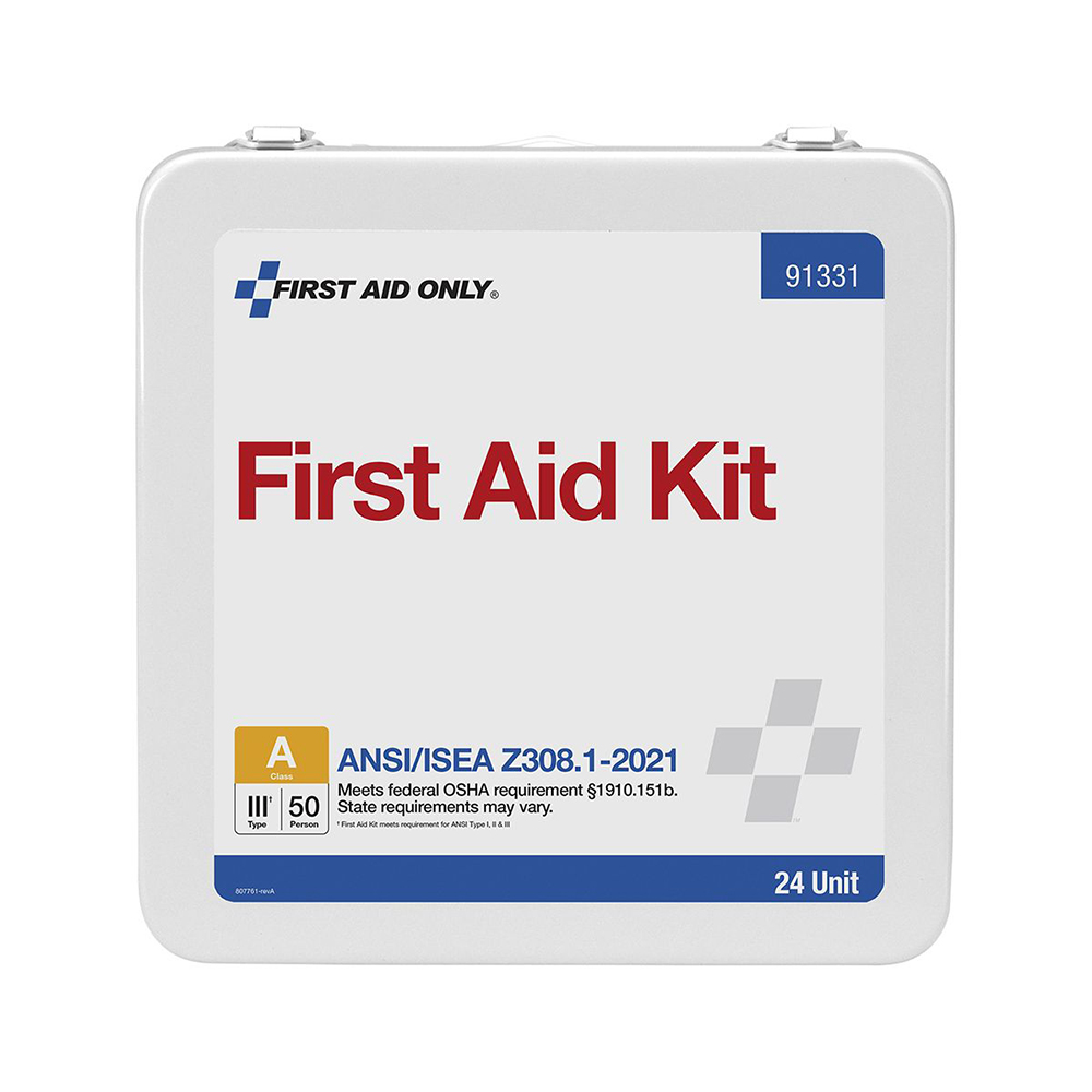 First Aid Only ANSI A 50 Person 24 Unit Metal ANSI 2021 Compliant First Aid Kit from GME Supply