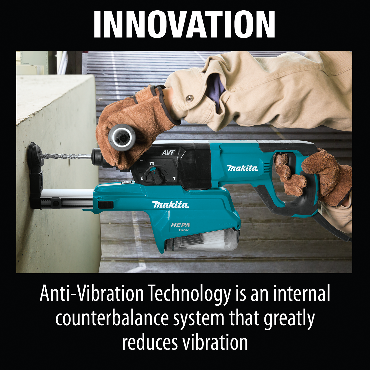 Makita 1 Inch AVT Rotary Hammer with HEPA Dust Extractor from GME Supply