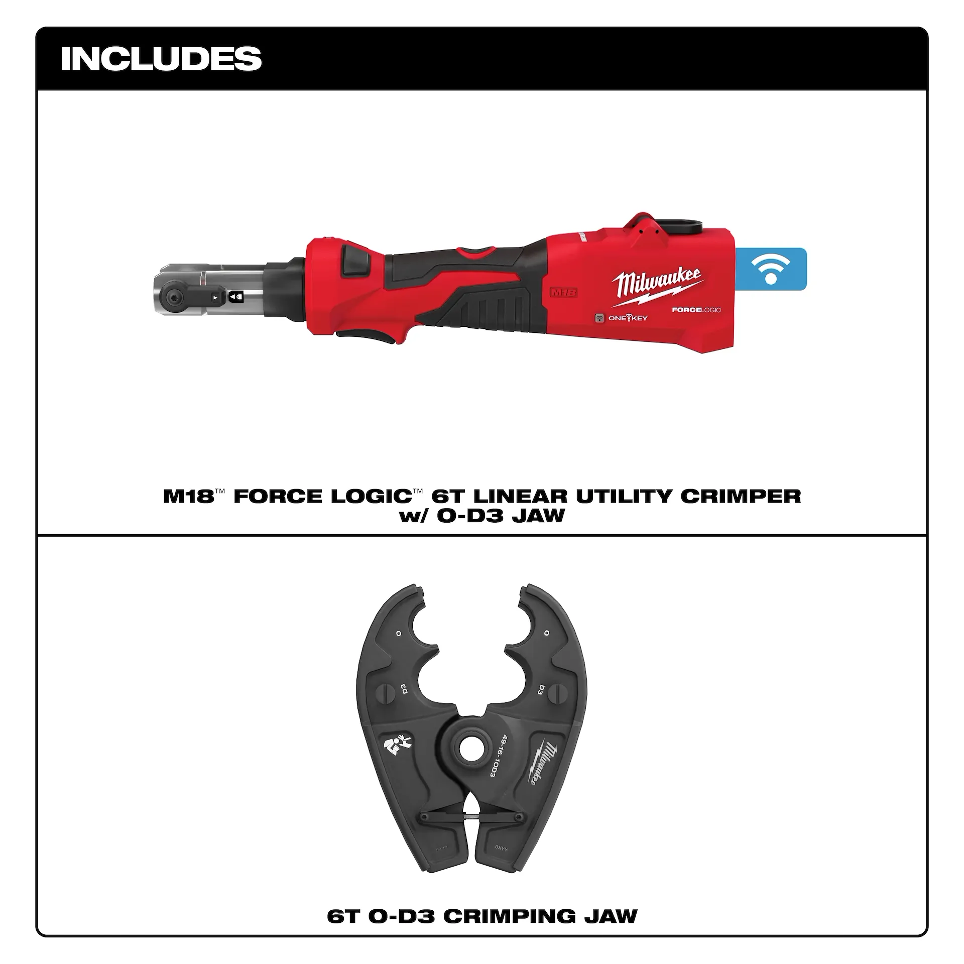 Milwaukee M18 FORCE LOGIC 6T Linear Utility Crimper w/ O-D3 Jaw from GME Supply