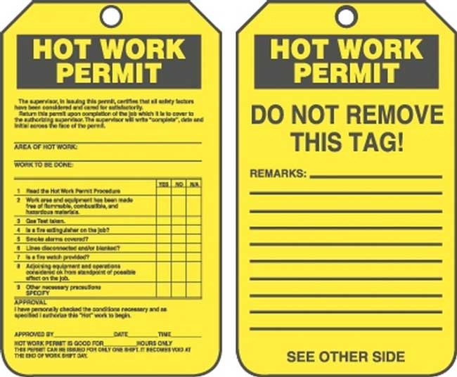 Confined Space Hot Work Tag from GME Supply